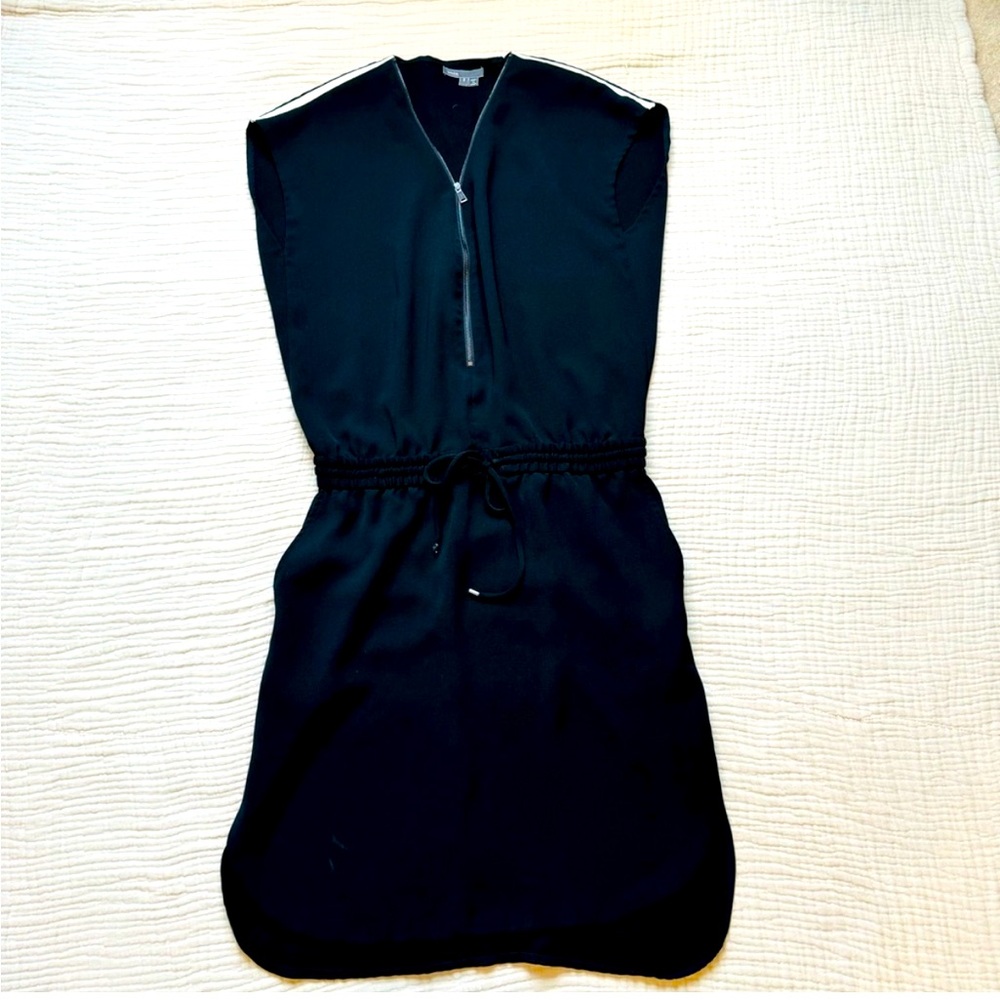 Vince Contrast Zip High Low Tie Dress Drawstring Waist